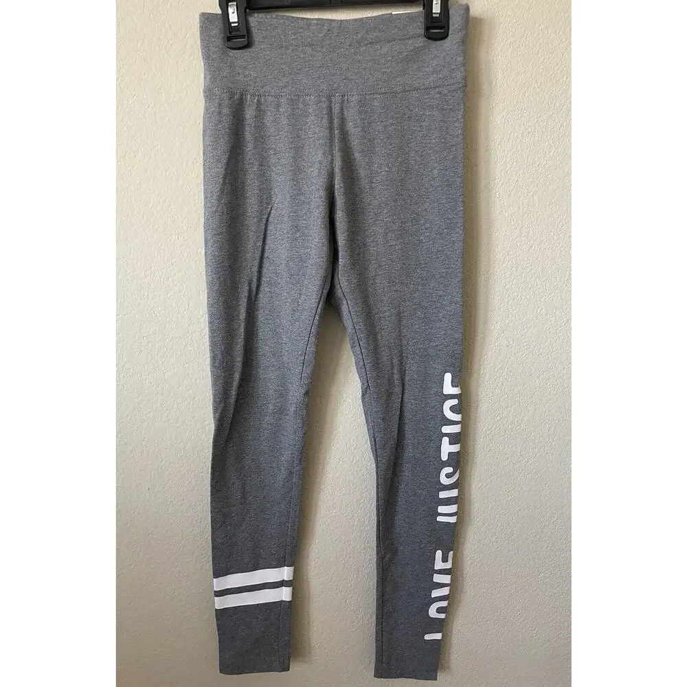 Lot Of 2 Justice Black Gray Striped High Waist Full Length Leggings Size 12